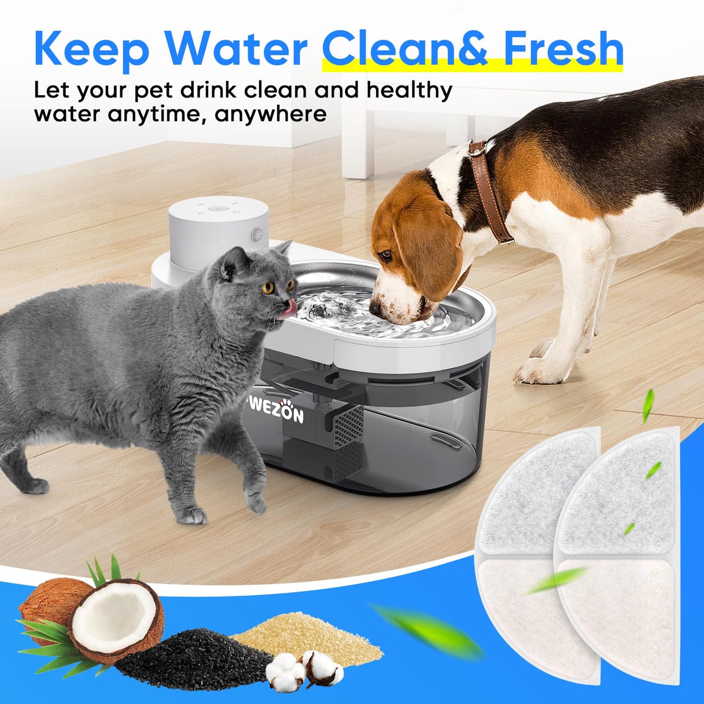 Cormix - Filtro de fuente de agua para gatos Pwezon de 4 L, paquete de 4 filtros de repuesto para fuentes de mascotas con 4 esponjas de filtro de bomba de agua