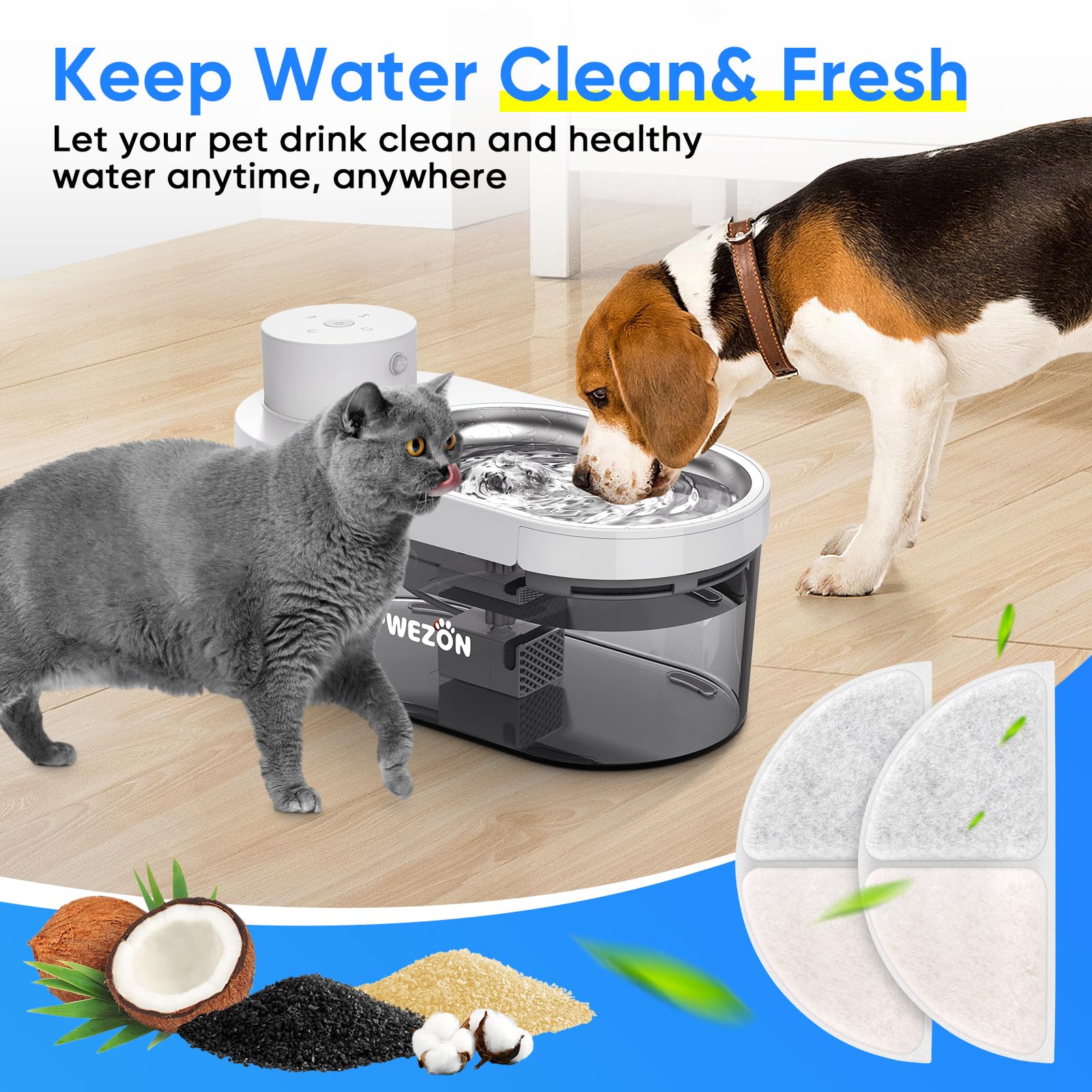 Cormix - Filtro de fuente de agua para gatos Pwezon de 4 L, paquete de 4 filtros de repuesto para fuentes de mascotas con 4 esponjas de filtro de bomba de agua