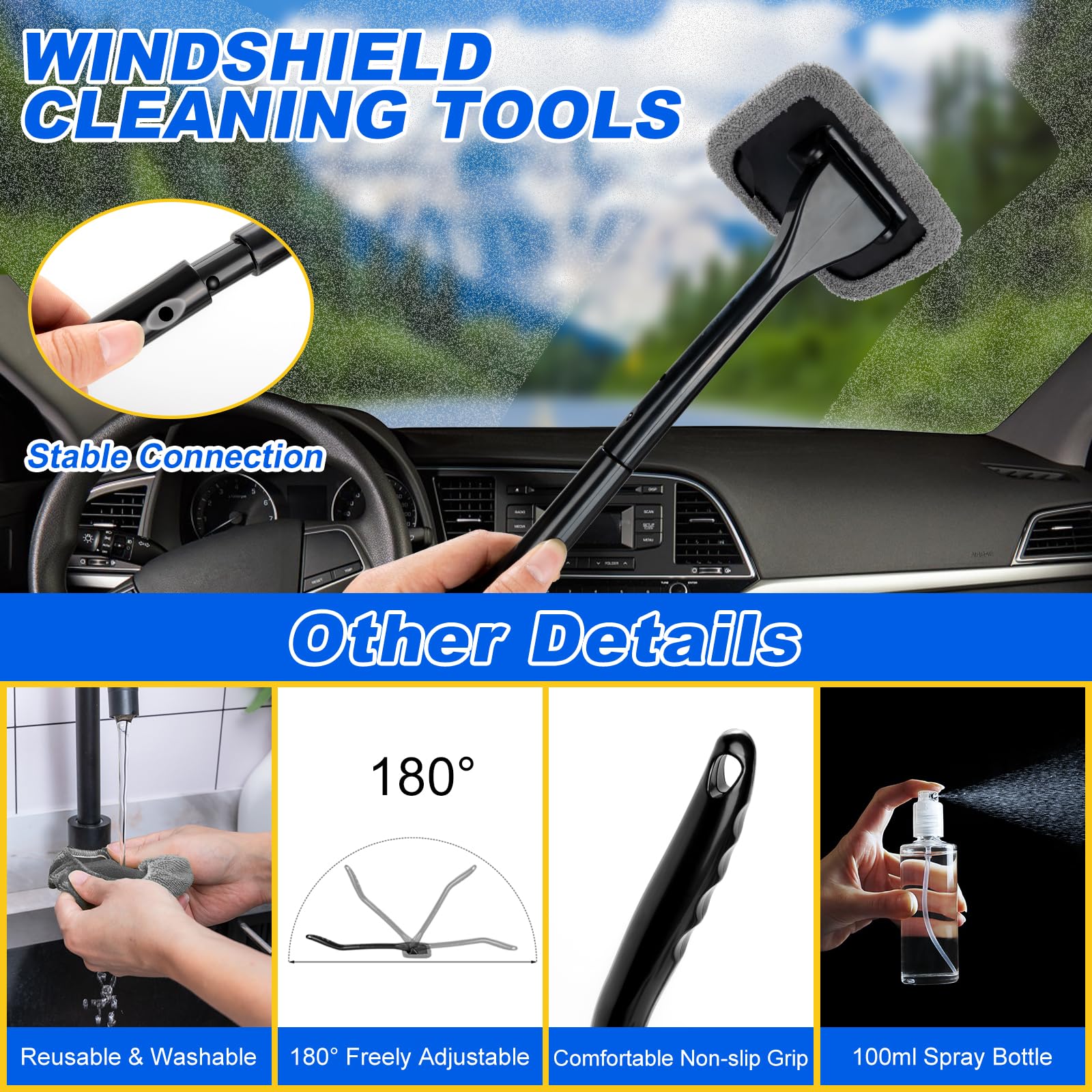 AUTODECO - Juego de 27 cepillos para detalles de coche, kit de detalles de coche, juego de cepillos de taladro para detalles automáticos, kit de herramientas de limpieza de lavado de automóviles para interiores, exteriores, ruedas, azul