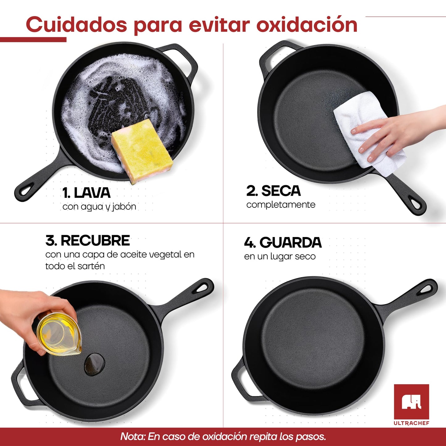 ULTRACHEF Olla de Hierro Fundido 2 en 1 para Estufa y Horno | Horno Holandés y Sartén de Hierro Fundido con Asa y Mango | Dutch Oven | Tamaño 26 cm, Capacidad 2.8 Litros