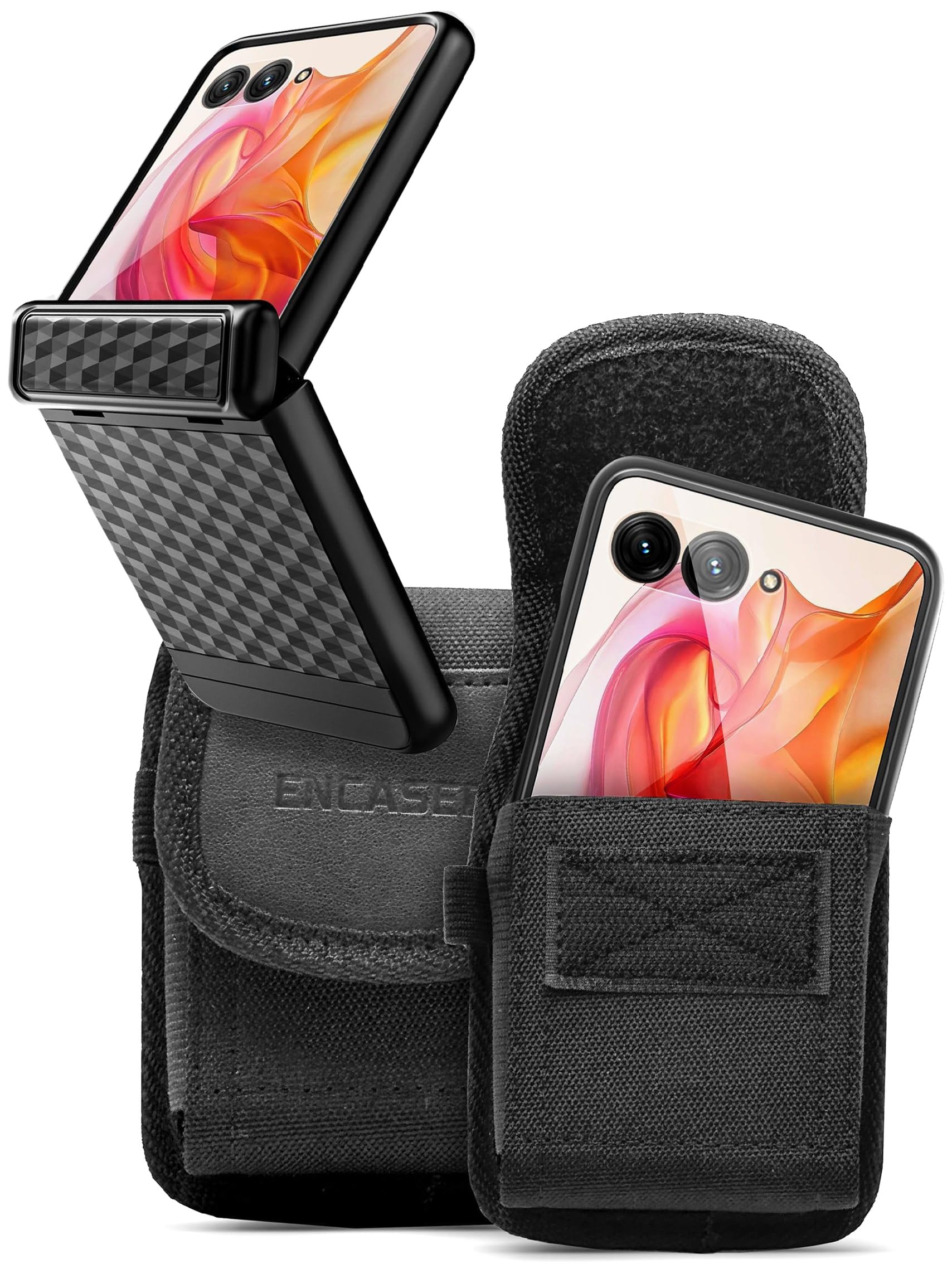 Funda con bisagra 2 en 1 para Motorola Razr Plus 2024 con protección de visualización y clip de funda, bolsa de nailon balístico para teléfono (se adapta a Moto Razr 50 Ultra)