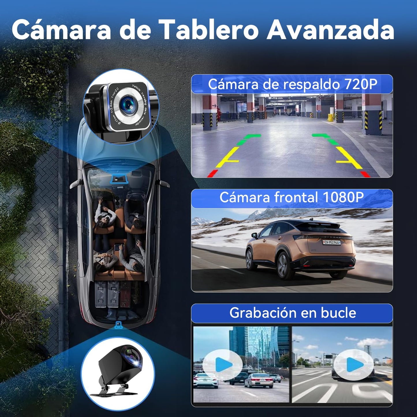 LINGLUCKY 10.26" Autoestéreo para Carro Portátil con Dashcam 2K，CarPlay Inalámbrico, Android Auto, WiFi, GPS, Bluetooth, Mirror Link y Cámara Trasera, Compatible con Todos los Vehículos