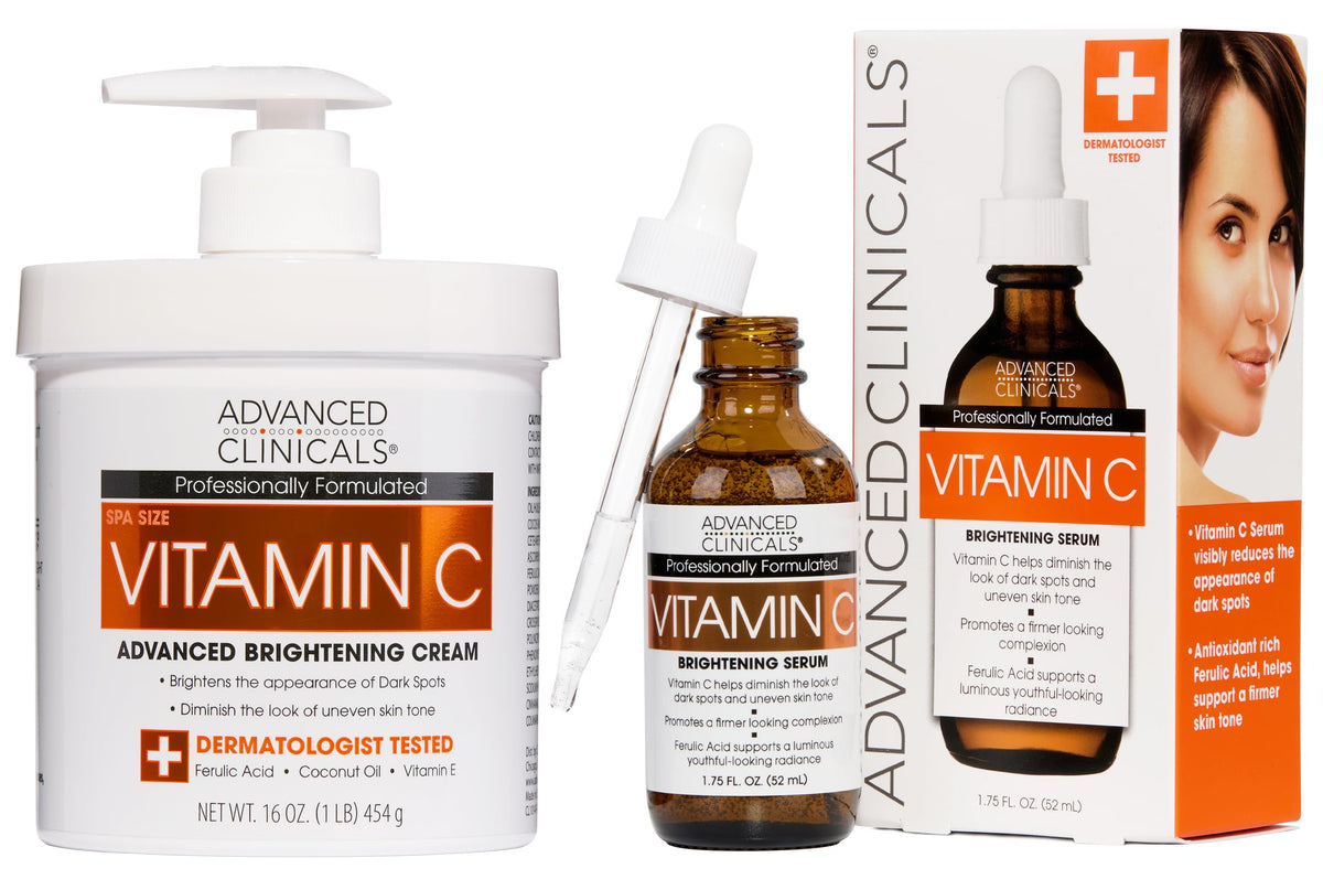 Set Crema Corporal y Suero Facial Advanced Clinicals Iluminación Avanzada con Vitamina C, A. Ferúlico y Aceite de Coco