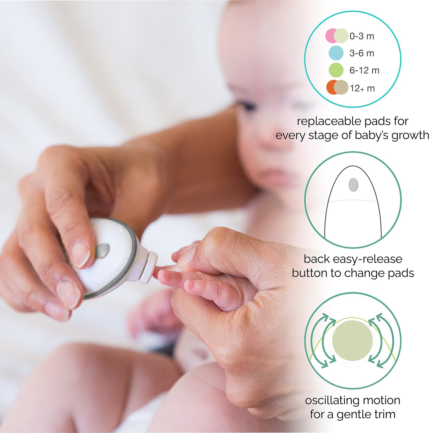 ZoLi Buzz B - Lima de uñas eléctrica para bebé | ZoLi Baby Safe para recién nacidos y más, lima de uñas eléctrica de seguridad original para bebé