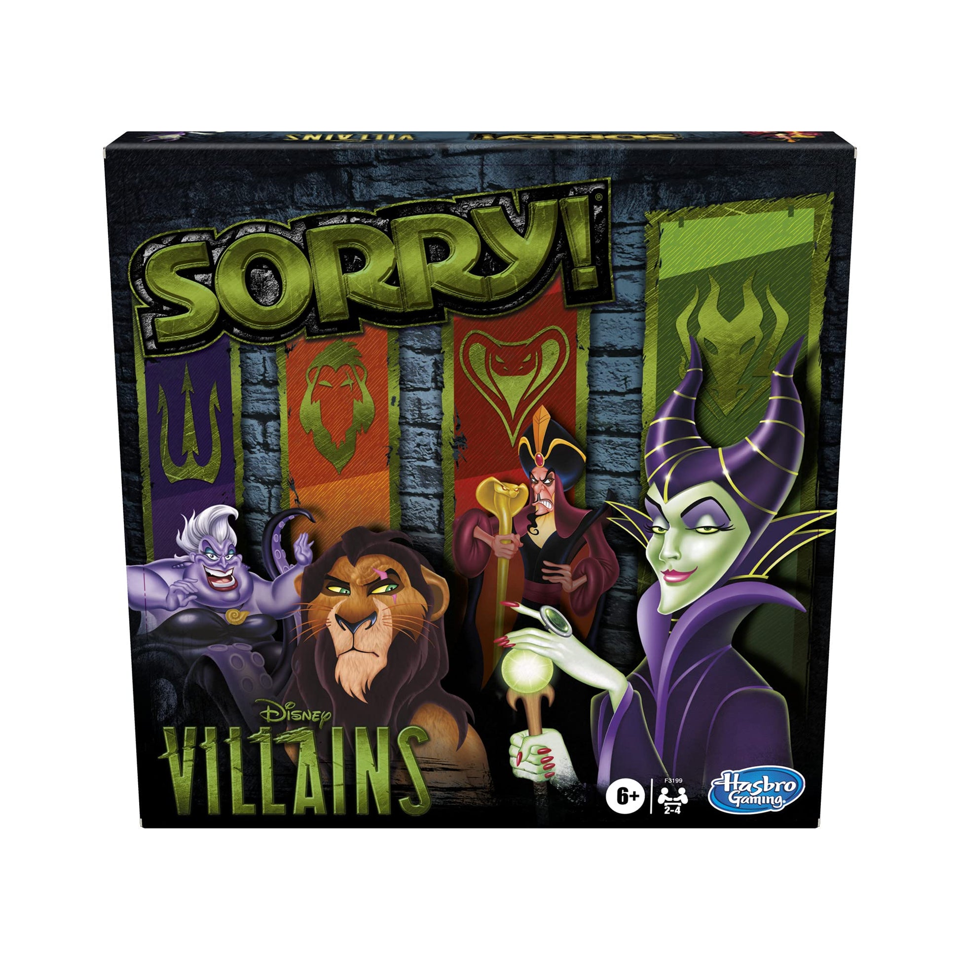 Hasbro Gaming Sorry! Juego de Mesa: Disney Villains Edition Juego para niños, Juegos Familiares para Edades de 6 años en adelante (Exclusivo de Amazon)