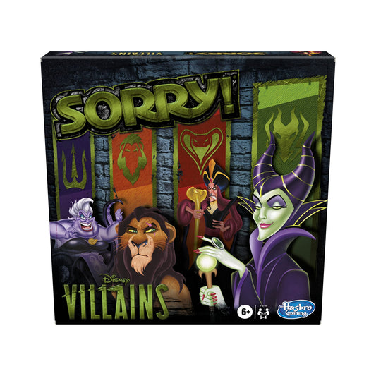 Hasbro Gaming Sorry! Juego de Mesa: Disney Villains Edition Juego para niños, Juegos Familiares para Edades de 6 años en adelante (Exclusivo de Amazon)