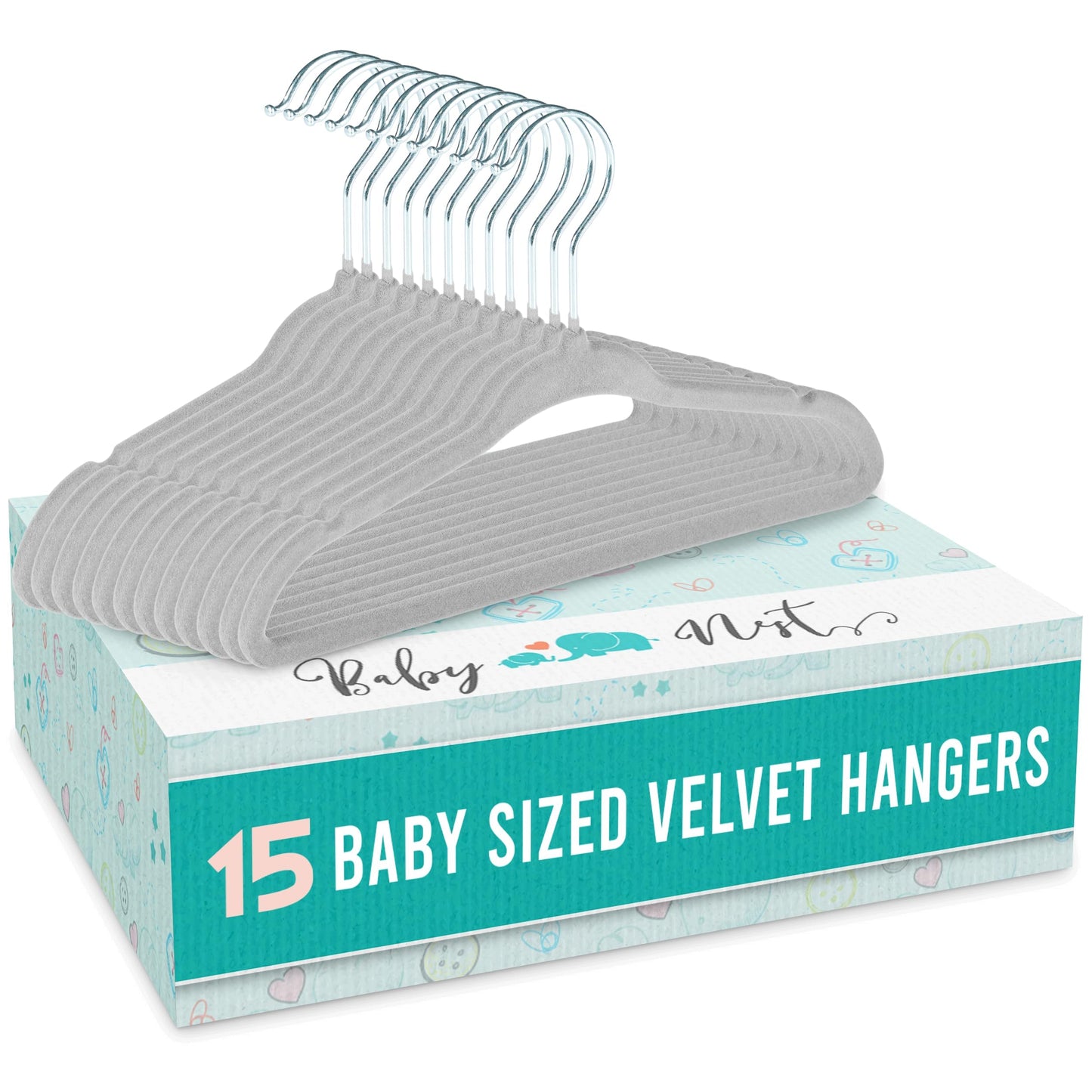 Baby Nest Designs - Perchas de terciopelo de plástico para niños, separadores antideslizantes para guardería, organizador de clóset, color gris, paquete de 15