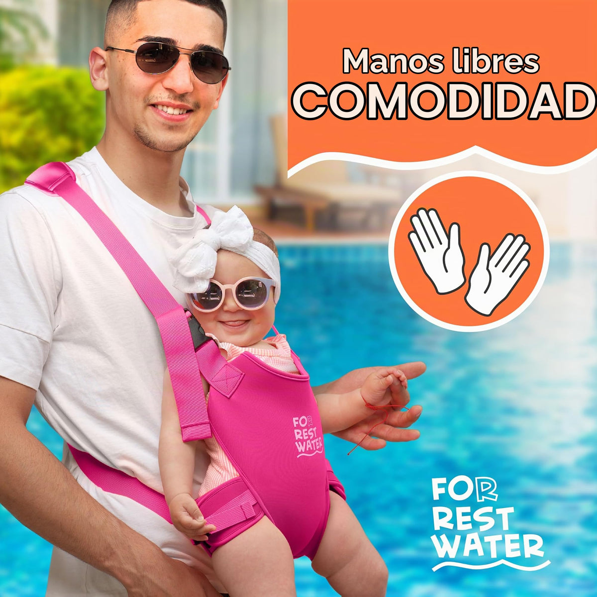 Portabebés para agua de descanso – Eslinga ergonómica de neopreno de alta calidad para diversión en agua y tierra cálida y segura (4-24 meses) – Arnés ajustable para bebés y niños pequeños (Pink)