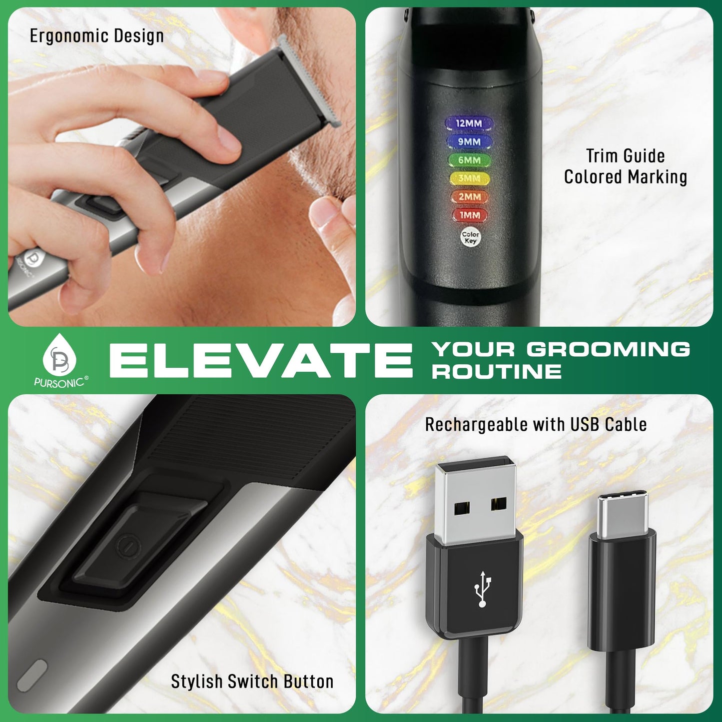Pursonic Recortadora De Barba Y Cabello Para Hombre - 12 Unidades De Recortadoras De Barba Recargables E Inalámbricas Mario Lopez - Kit De Cuidado Integral Para Barba, Rostro, Nariz Y Orejas Regalo Id