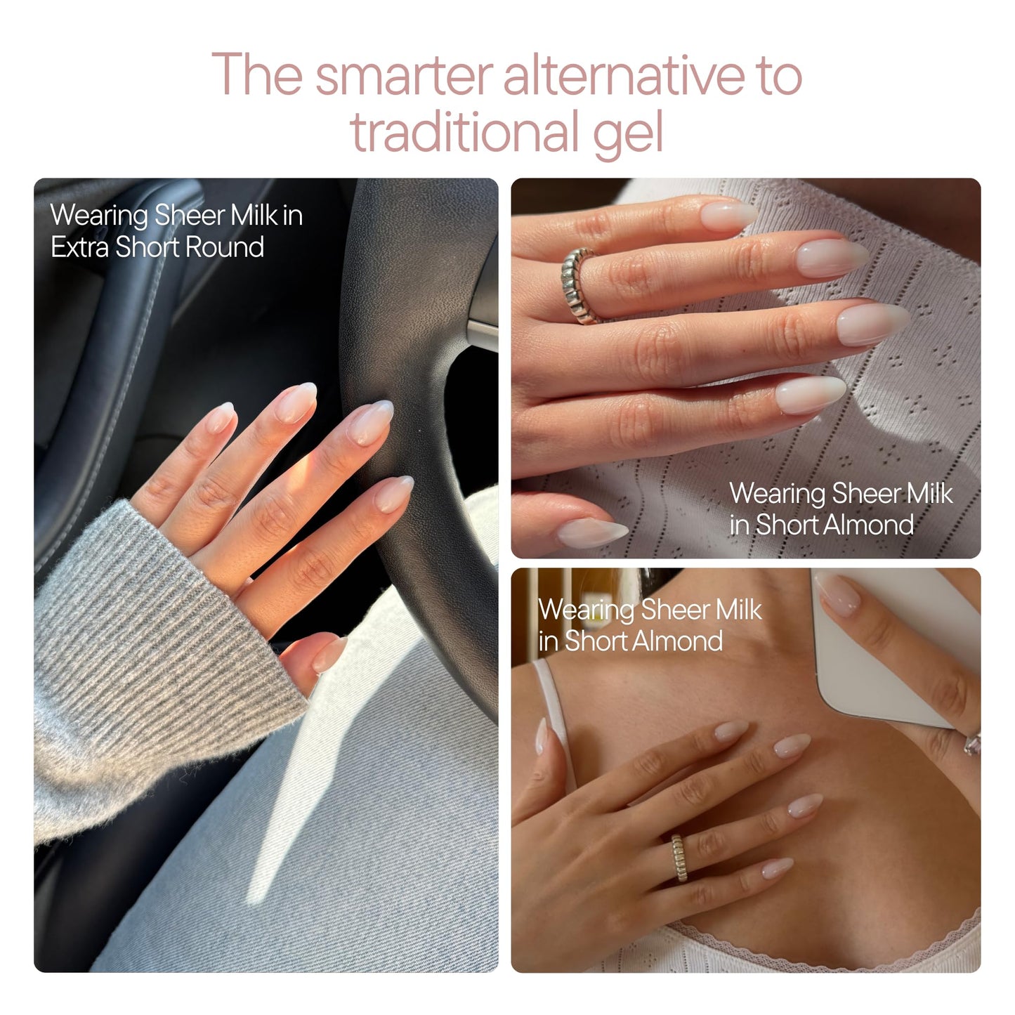 Celebritips Uñas Postizas - Salon U-Ltimate | Sheer Milk, Uñas Almendradas Extra Cortas, Reutilizables | 16 Tamaños - Kit de 32 Uñas con Pegamento Y Pestañas Adhesivas