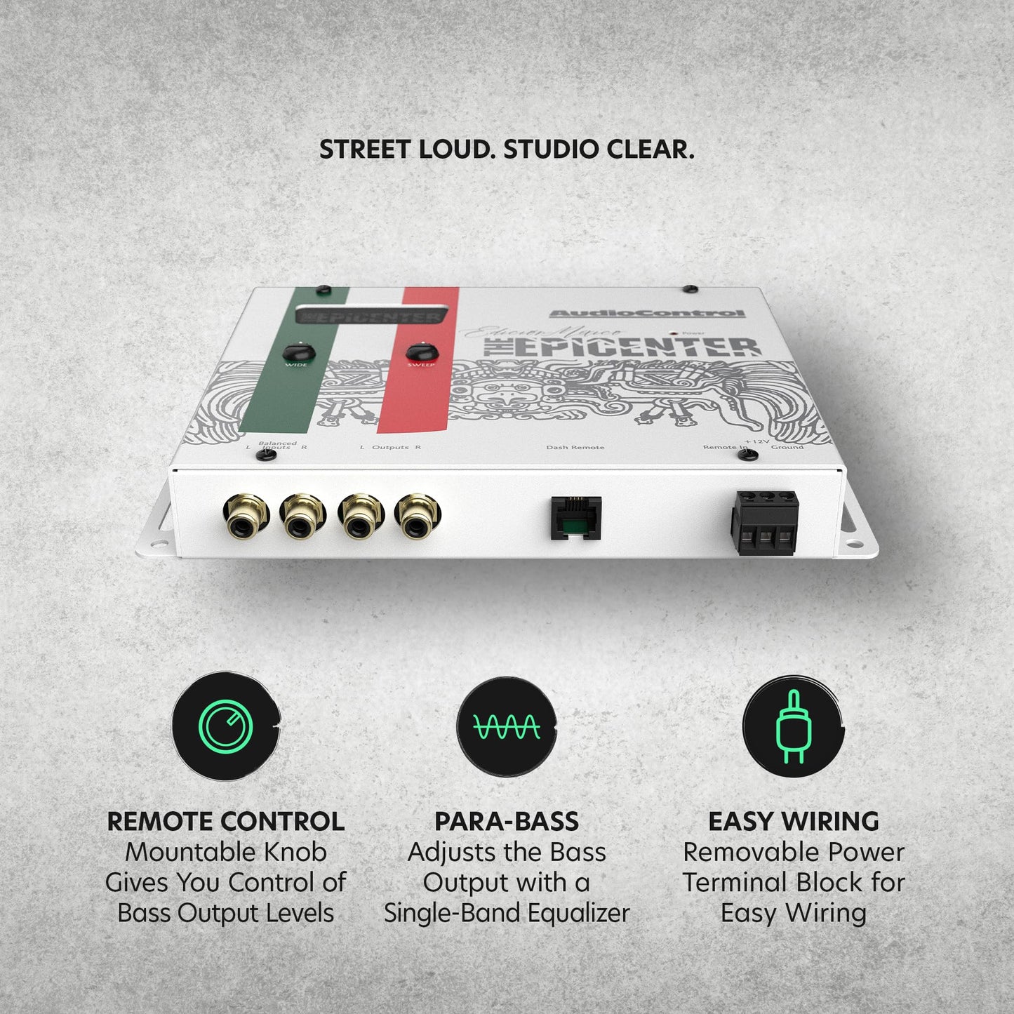AudioControl The EPICENTER México Edition Procesador de restauración de graves digital, potenciador de graves de audio para automóvil con soporte de salpicadero con mando a distancia con cable