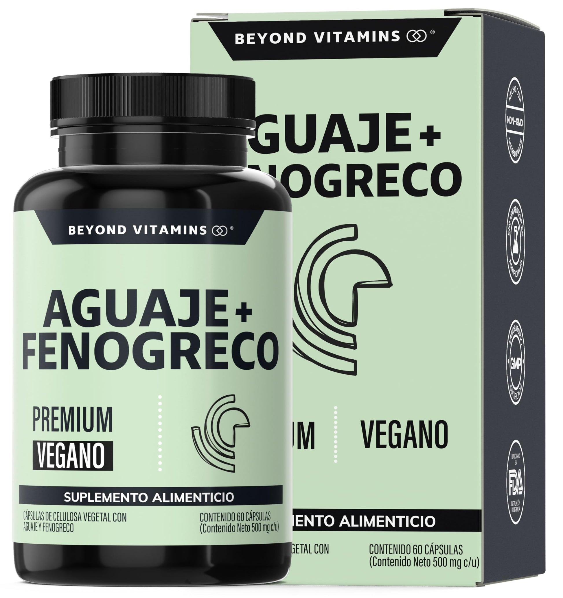 Beyond Vitamins | Aguaje + Fenogreco 1000mg Premium | Con tecnología VCaps de Cápsula vegana | 60 cápsulas