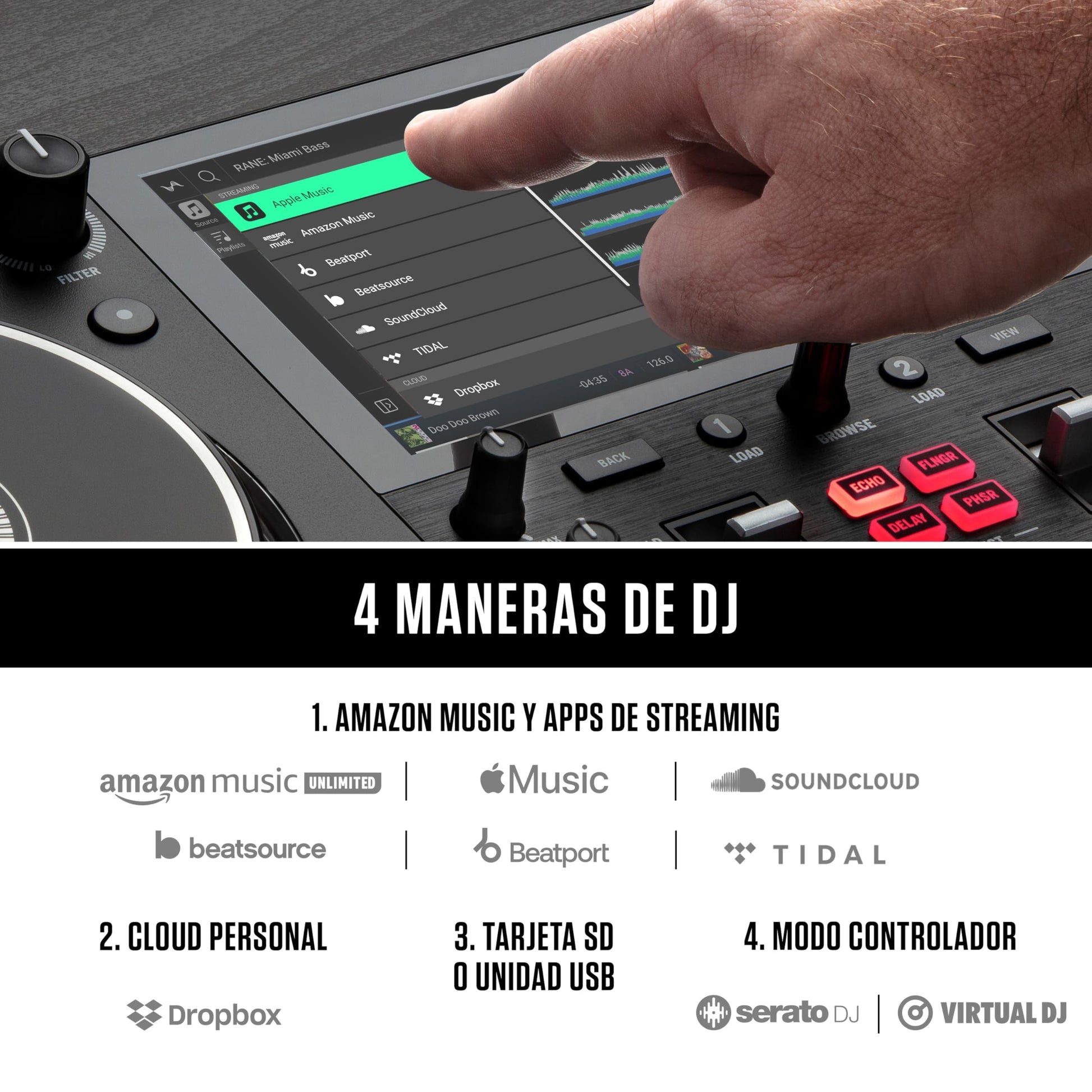 Controlador DJ Numark Mixstream Pro+ en Negro con Pantalla Táctil de 7 Pulgadas y Streaming por Wifi