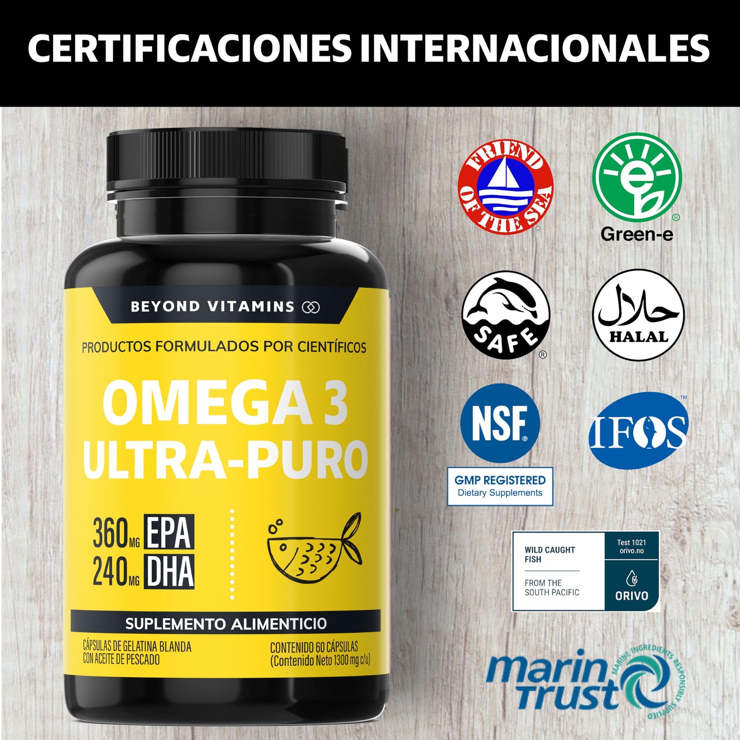 Suplemento Alimenticio Aceite de Pescado Beyond Vitamins Alta Pureza y Concentración 60 Cápsulas