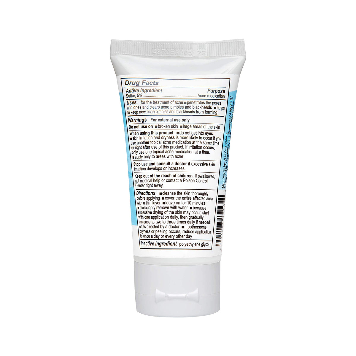 De La Cruz- Ungüento de azufre al 5%: tratamiento para el acné quístico en rostro y cuerpo: mascarilla diaria de tratamiento localizado de 10 minutos