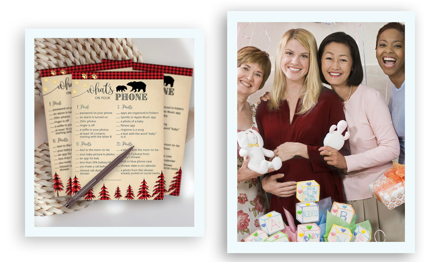 Roseum Collections LUMBERJACK - Juego de baby shower temático - WhAT'S ON YOUR PHONE - Paquete de 25 - Country Buffalo Plaid rústico Boy Country Co-ed Decoración de ducha para parejas G805-PHN