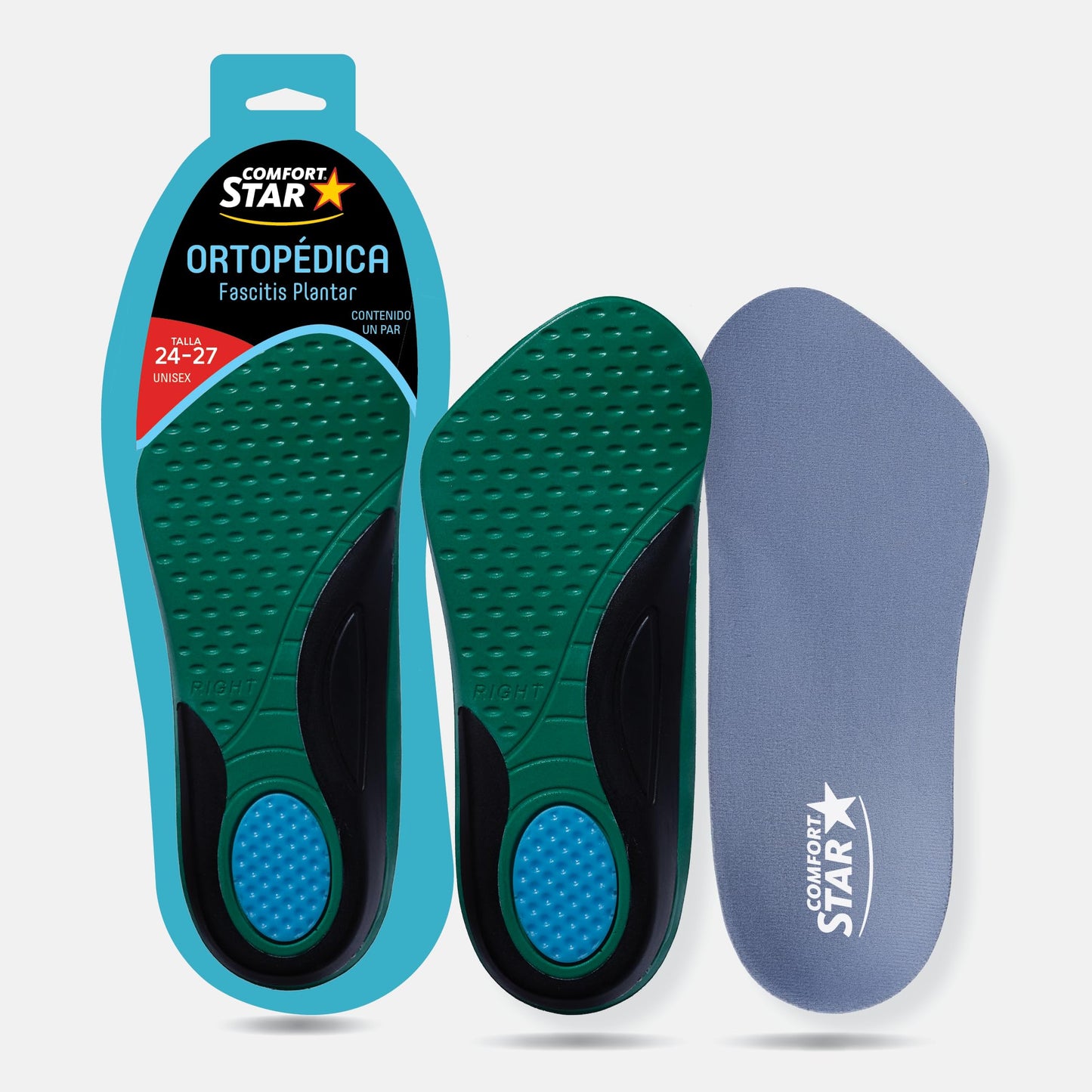 Media Plantilla Ortopédica Comfort Star Azul con Doble Absorción de Impactos para Mayor Comodidad