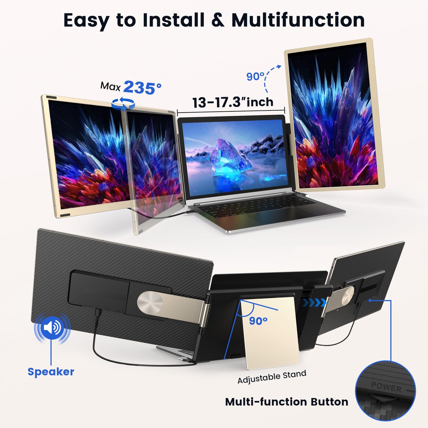 Extensor de Visualización Sharanix 15.6 Pulgadas IPS FHD 1080P Desmontable para Portátil 17.3 Pulgadas