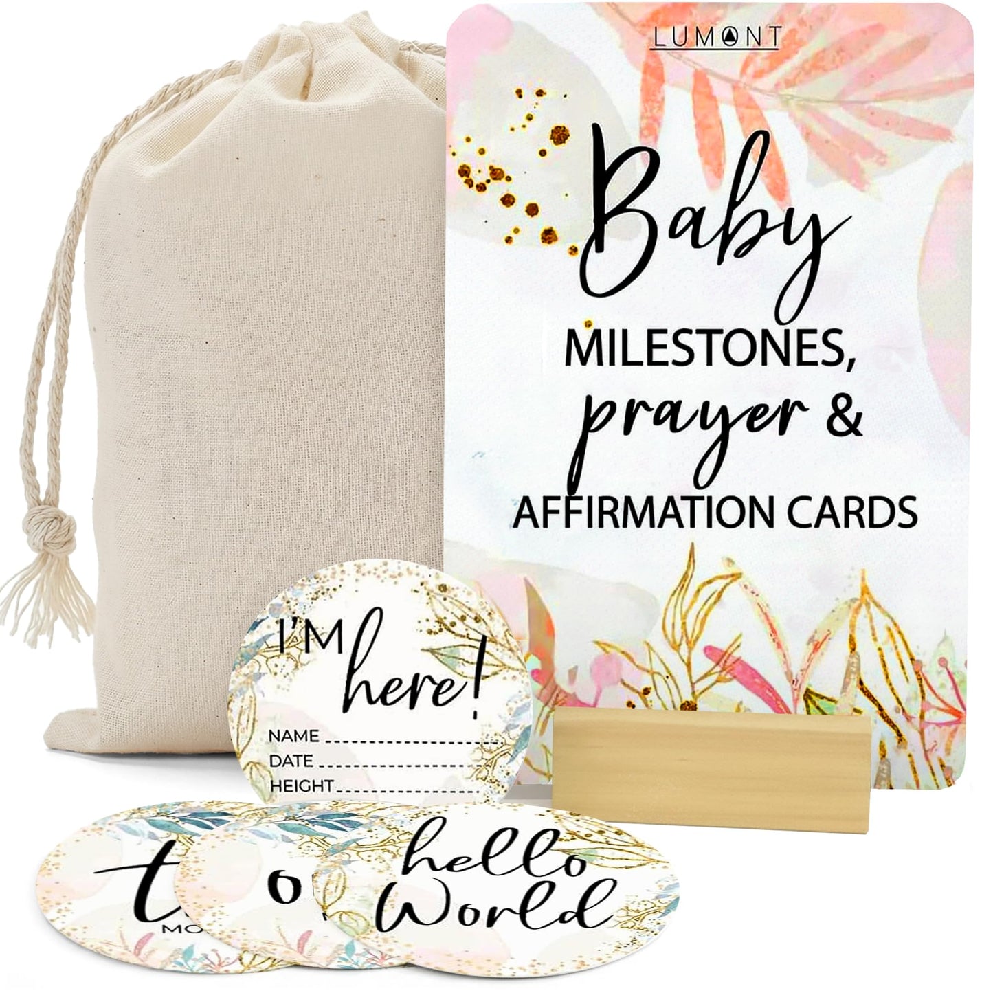 Lumont Baby - Tarjetas de hito mensuales, tarjetas de oración y tarjetas de afirmación positiva para mujeres, esenciales posparto, regalos para nuevas madres para mujeres después del nacimiento,