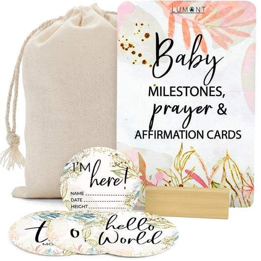 Lumont Baby - Tarjetas de hito mensuales, tarjetas de oración y tarjetas de afirmación positiva para mujeres, esenciales posparto, regalos para nuevas madres para mujeres después del nacimiento,