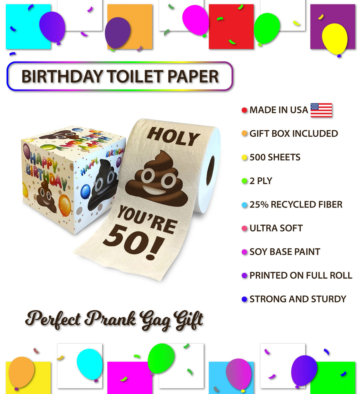 Papel Higiénico TP Impreso Cumpleaños 50 Divertido Regalo Sorpresa