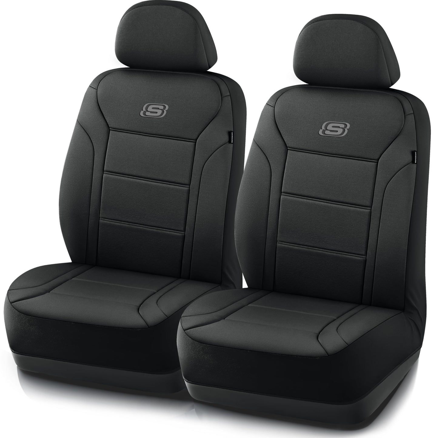 Skechers Memory Foam™ - Fundas de asiento de coche de piel asiento delantero, compatible con airbag, comodidad y protección automotriz para la mayoría de vehículos, negro