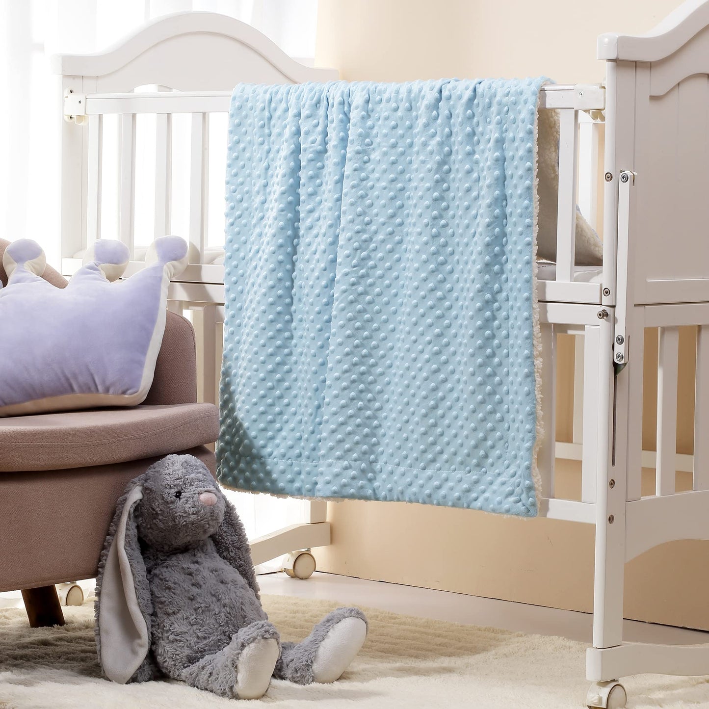 CREVENT - Manta de Sherpa Suave y cálida para bebé, para Cuna y carriola, Regalos para bebés y niños para Todas Las Estaciones (30 x 40 Pulgadas, Punto Azul)