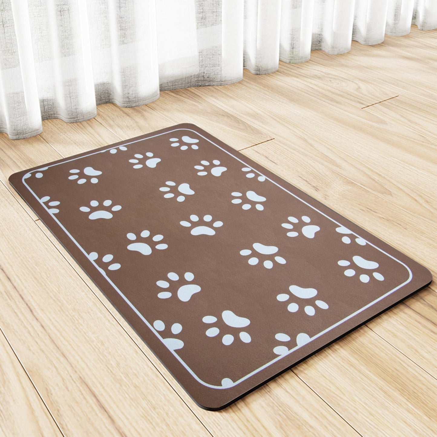 Alfombrilla de Alimentación para Mascotas absorbente de Diatomita Café rectangular para Perros y Gatos
