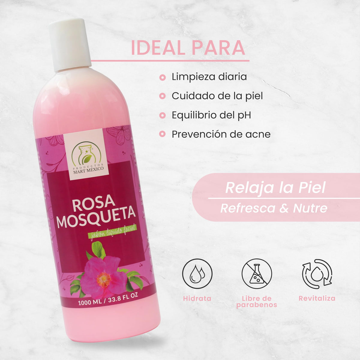 Jabón Líquido Facial Rosa Mosqueta 1 Litro Productos Mart Mexico