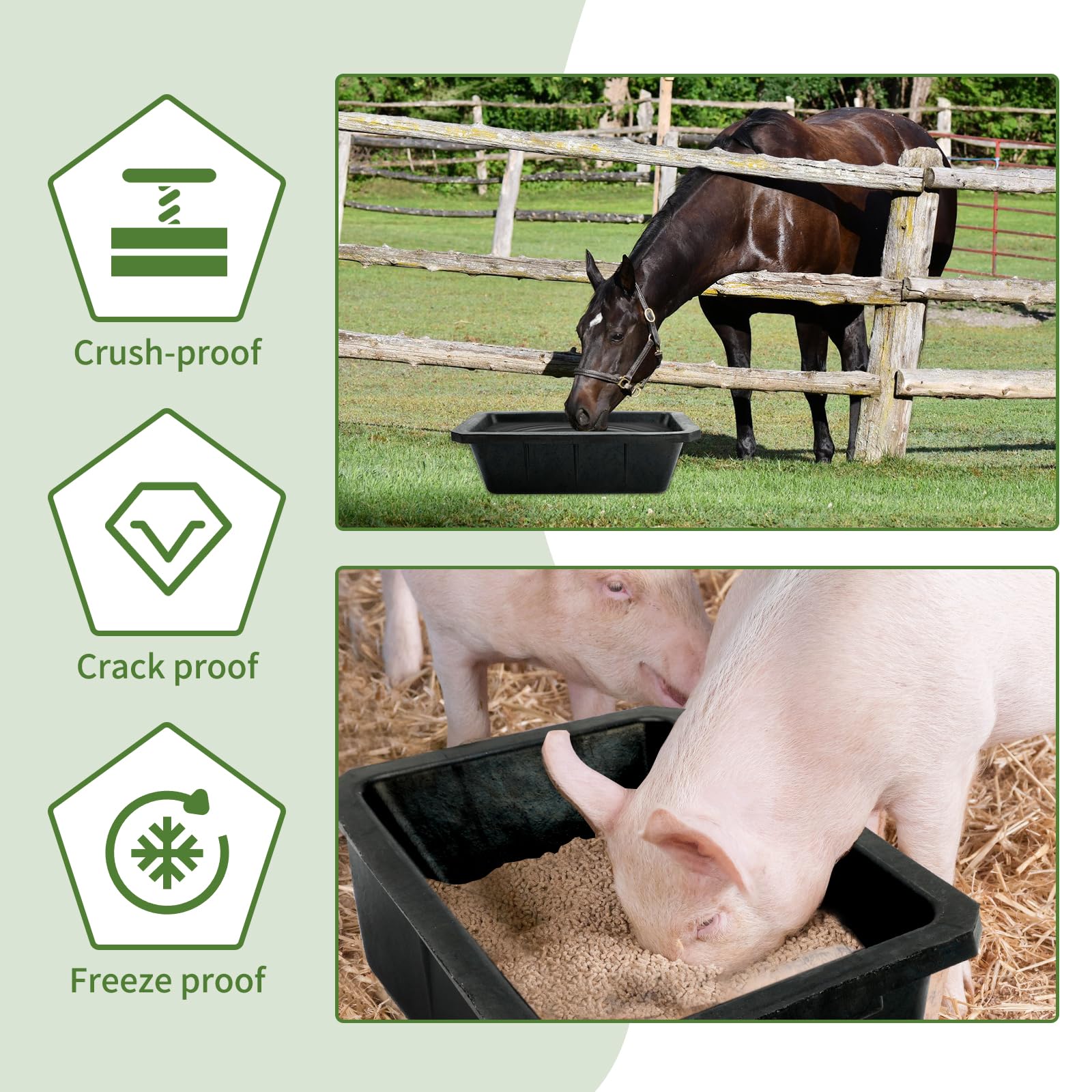 Bandeja de alimentación de goma de 3 piezas, cubo de alimentación para caballos de 10 cuartos, cubo de alimentación grande, cuenco resistente para perros, comedero de goma para caballos, para perros,