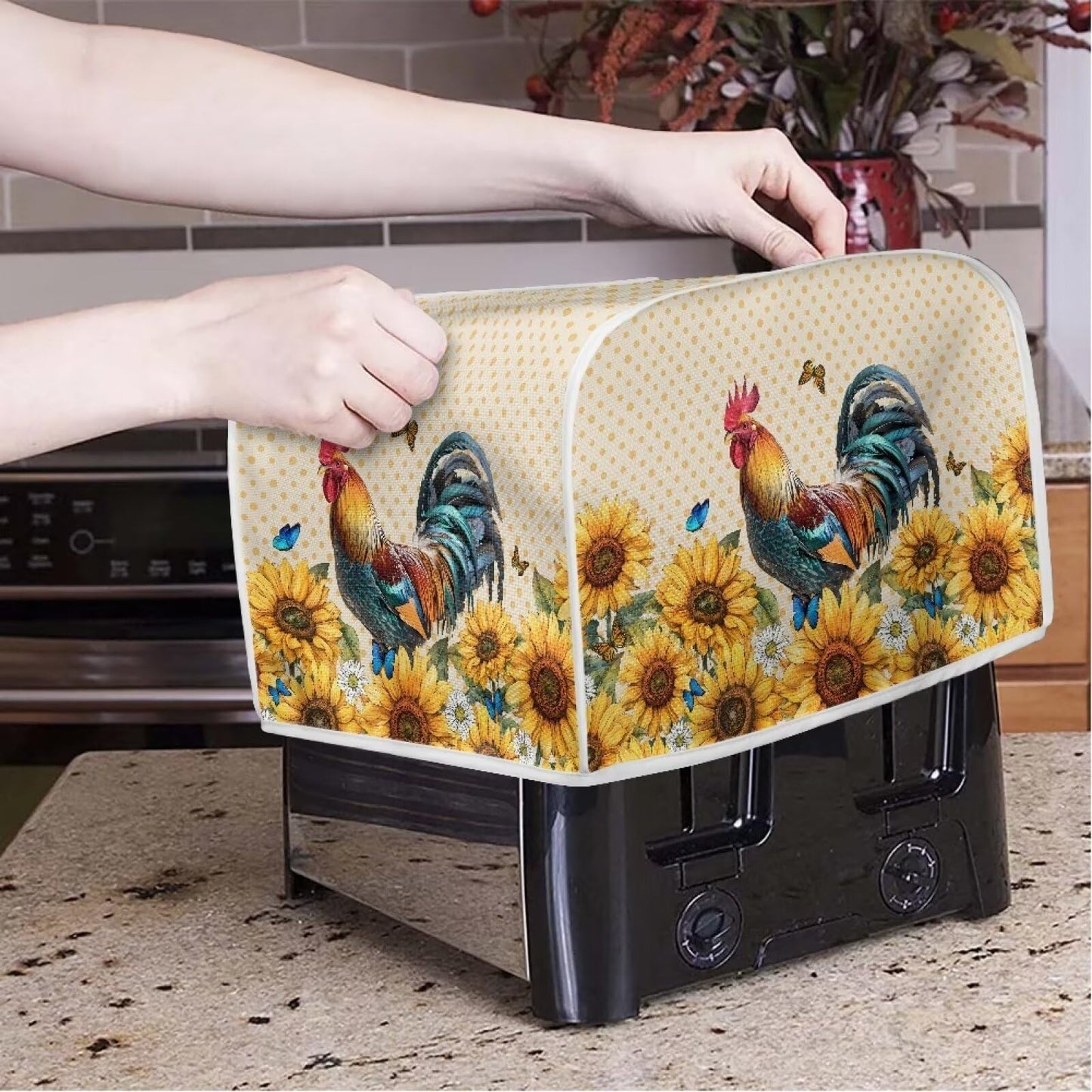 Psesaysky - Cubiertas impermeables para tostador de girasol, para cocina, pequeños electrodomésticos, protección contra el polvo, huellas dactilares, con gancho superior, 2 tostadoras