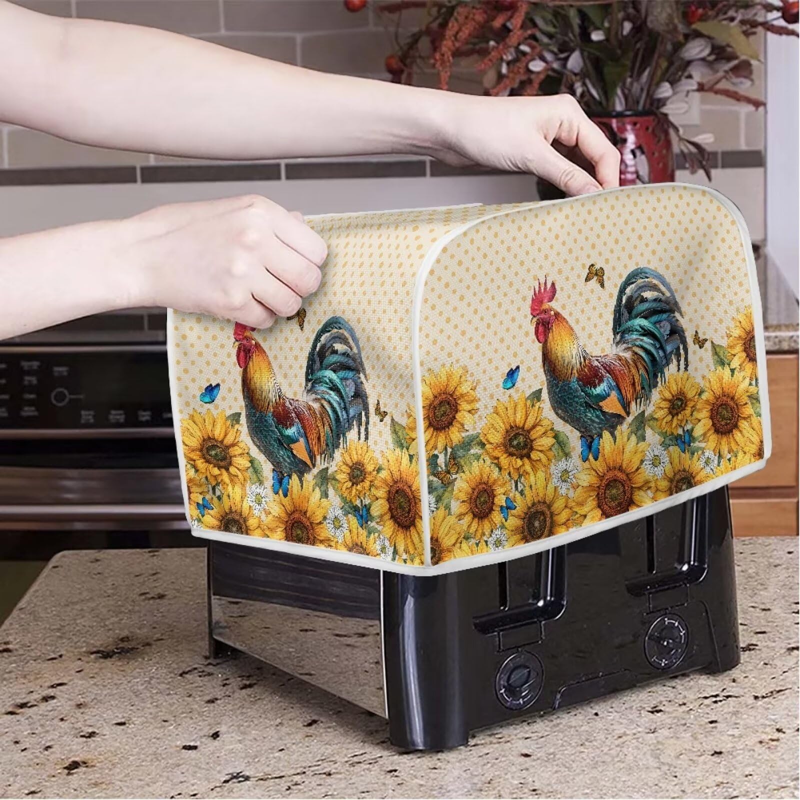 Psesaysky - Cubiertas impermeables para tostador de girasol, para cocina, pequeños electrodomésticos, protección contra el polvo, huellas dactilares, con gancho superior, 2 tostadoras