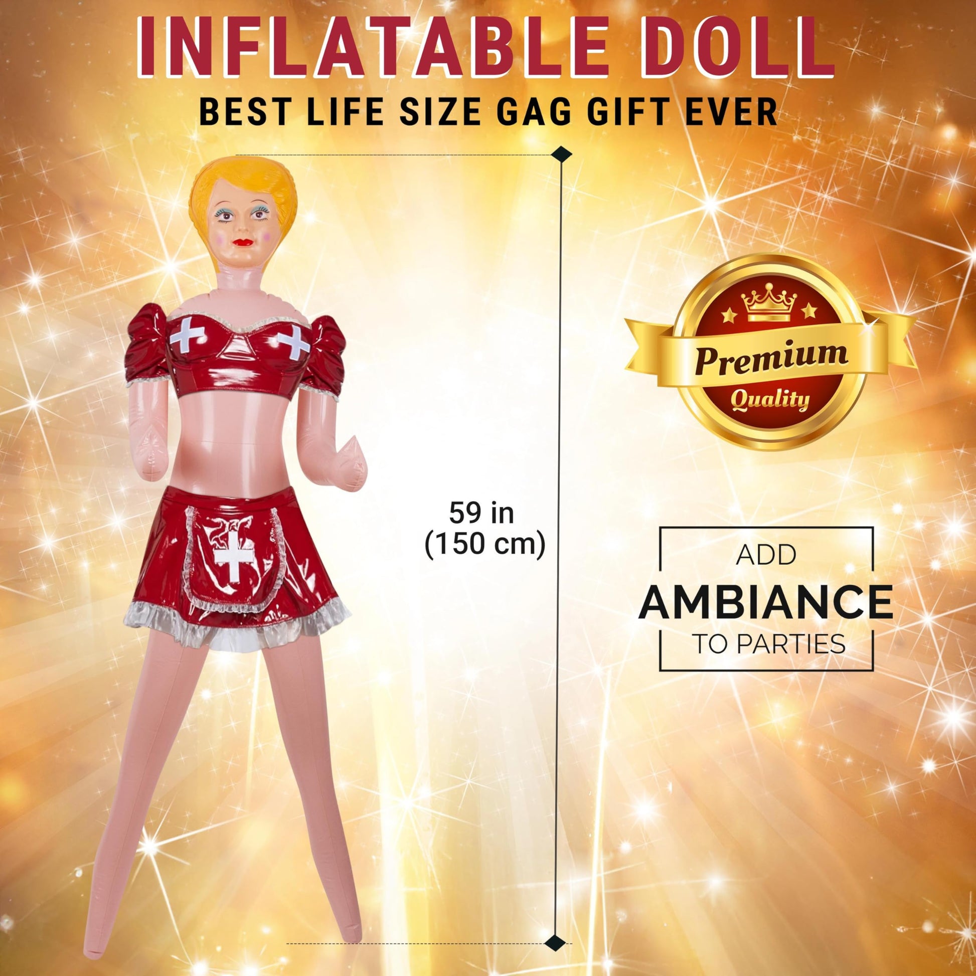 AIR GAG Blow up Doll - Muñeca Inflable - Regalo Divertido para Fiesta de Despedida de Soltero o Soltera, Bromas, Cumpleaños, Fiestas Patrias y Eventos Divertidos (Ropa No Incluida)