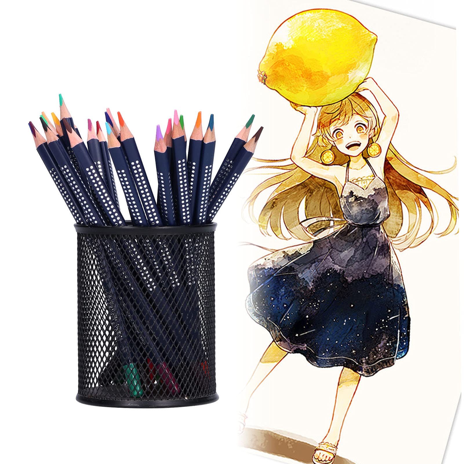 Lápices de Acuarela, Juego de Lápices de Colores Solubles en Agua, Lápices de Colores con Pintura de Troncos Triangulares Gruesos con Caja de Hierro(24 colores)