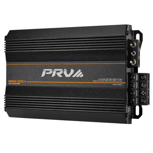 Amplificador de Audio para Coche PRV Audio MDX2000.4 4 Canales 1 Ohmio 2000 Vatios 12 Voltios para Deportes de Potencia y Motocicletas