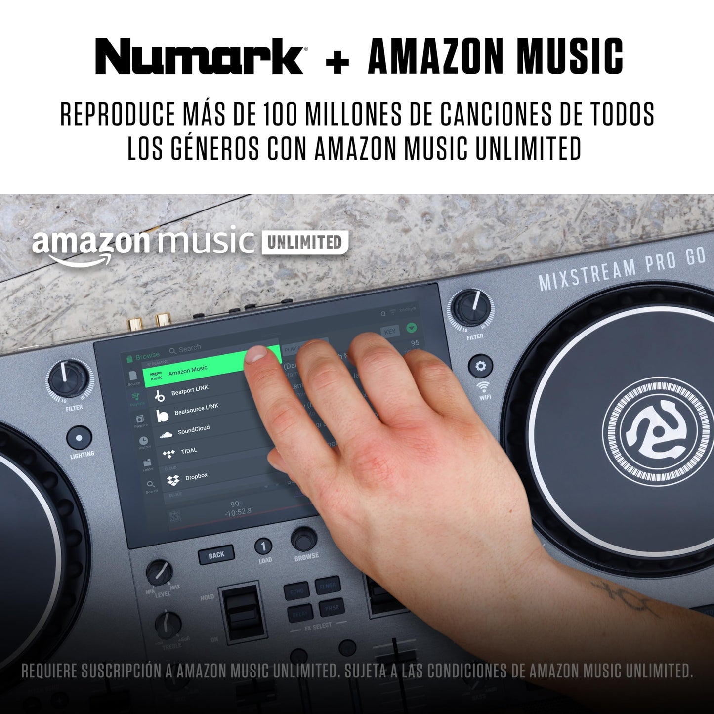 Controlador DJ Numark Mixstream Pro Go portátil con batería y pantalla táctil