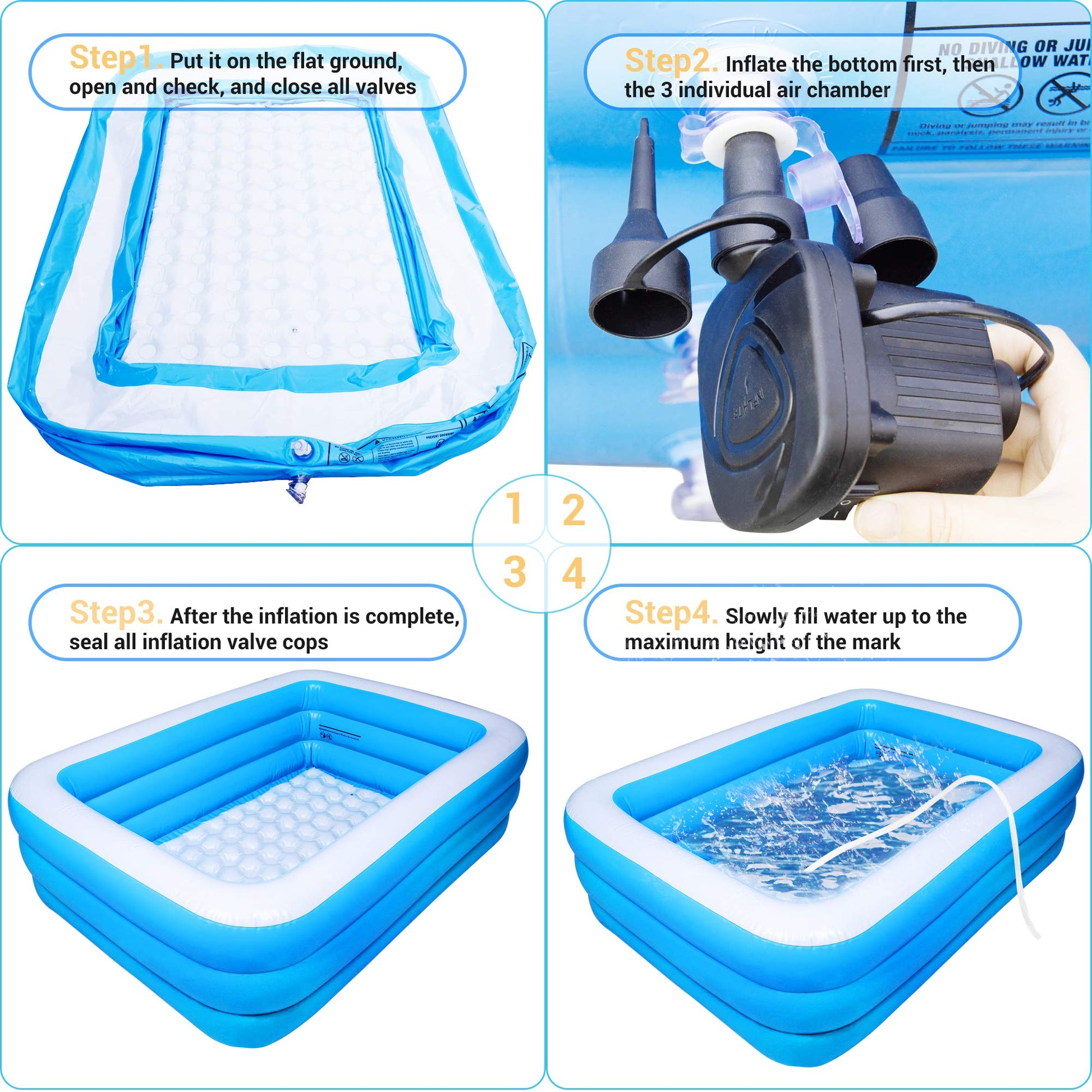 AsterOutdoor - Piscina Inflable de tamaño Completo sobre el Piso para niños, para Adultos, niños, niños pequeños, 77 x 55 x 23 Pulgadas, Gruesa, para Patio Trasero, jardín, Fiesta, Azul