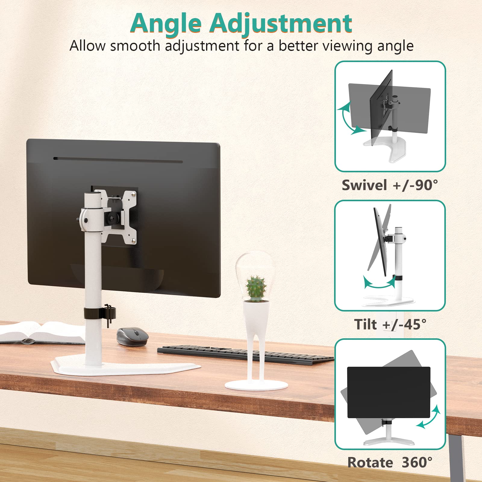 Soporte para Monitor WALI Blanco con Inclinación y Ajuste de Altura