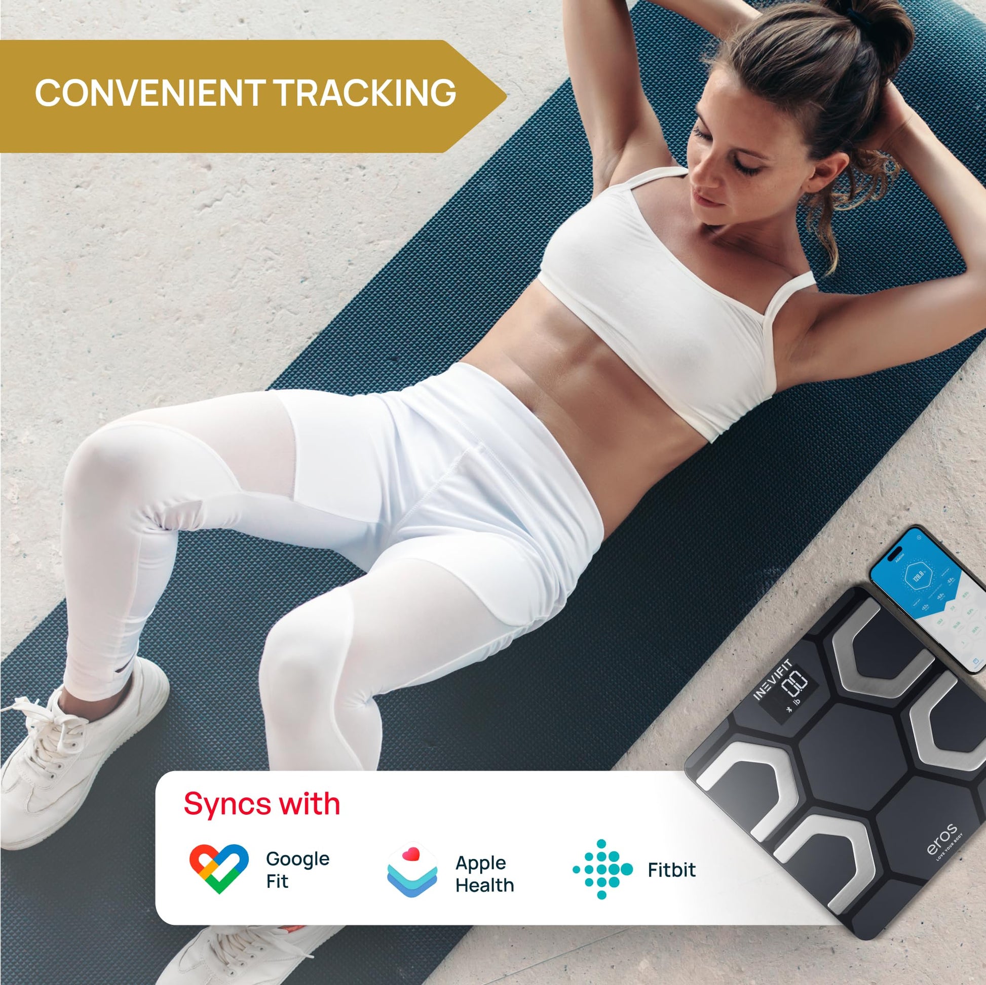 INEVIFIT EROS - Báscula digital de baño con Bluetooth y aplicación inalámbrica para smartphone (400 libras, 11,8 x 11,8 pulgadas), Negro, Large Platform 11.8"X11.8"