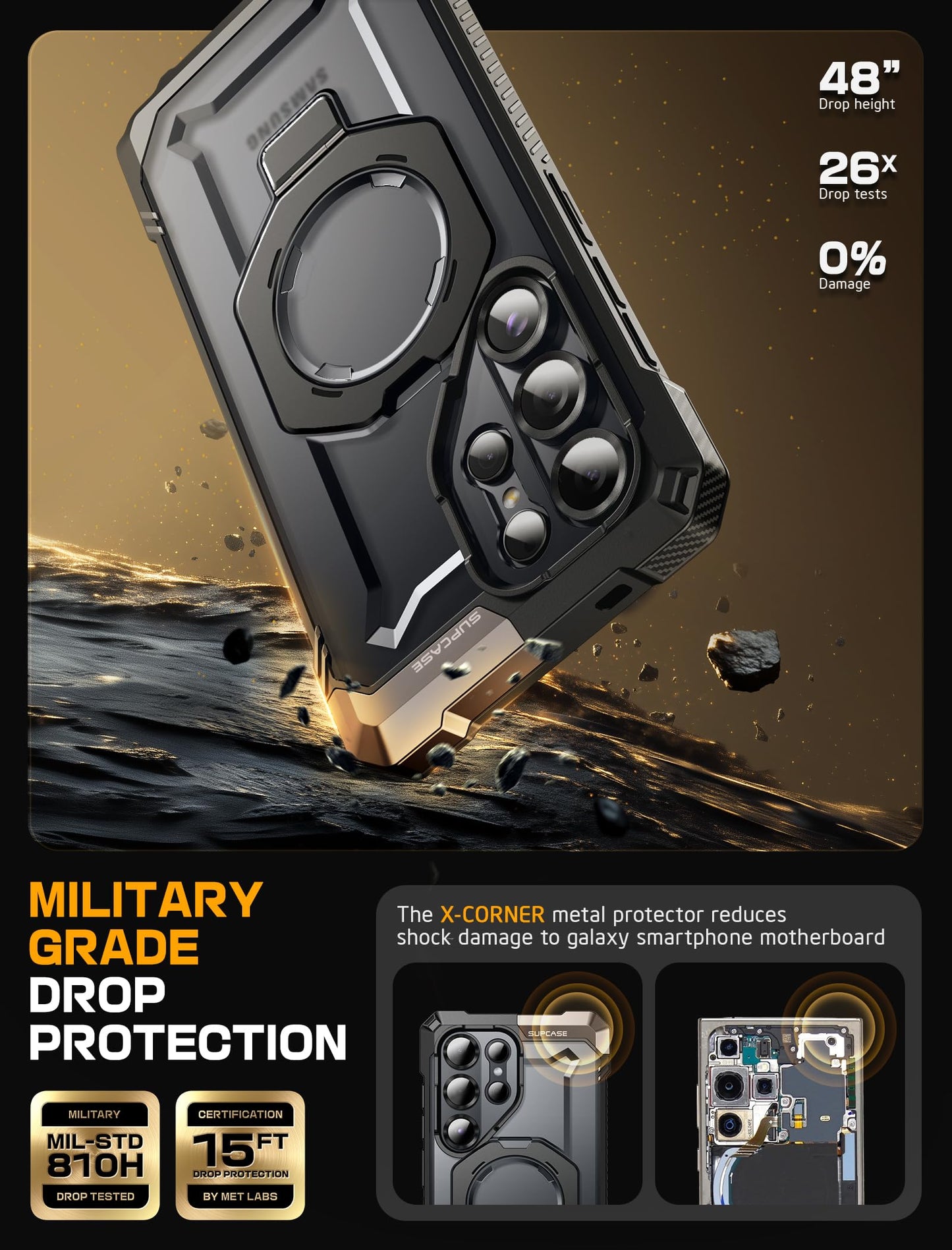 Funda Resistente SUPCASE Negro UBGrip con Soporte Kickstand para Samsung Galaxy S25 Ultra