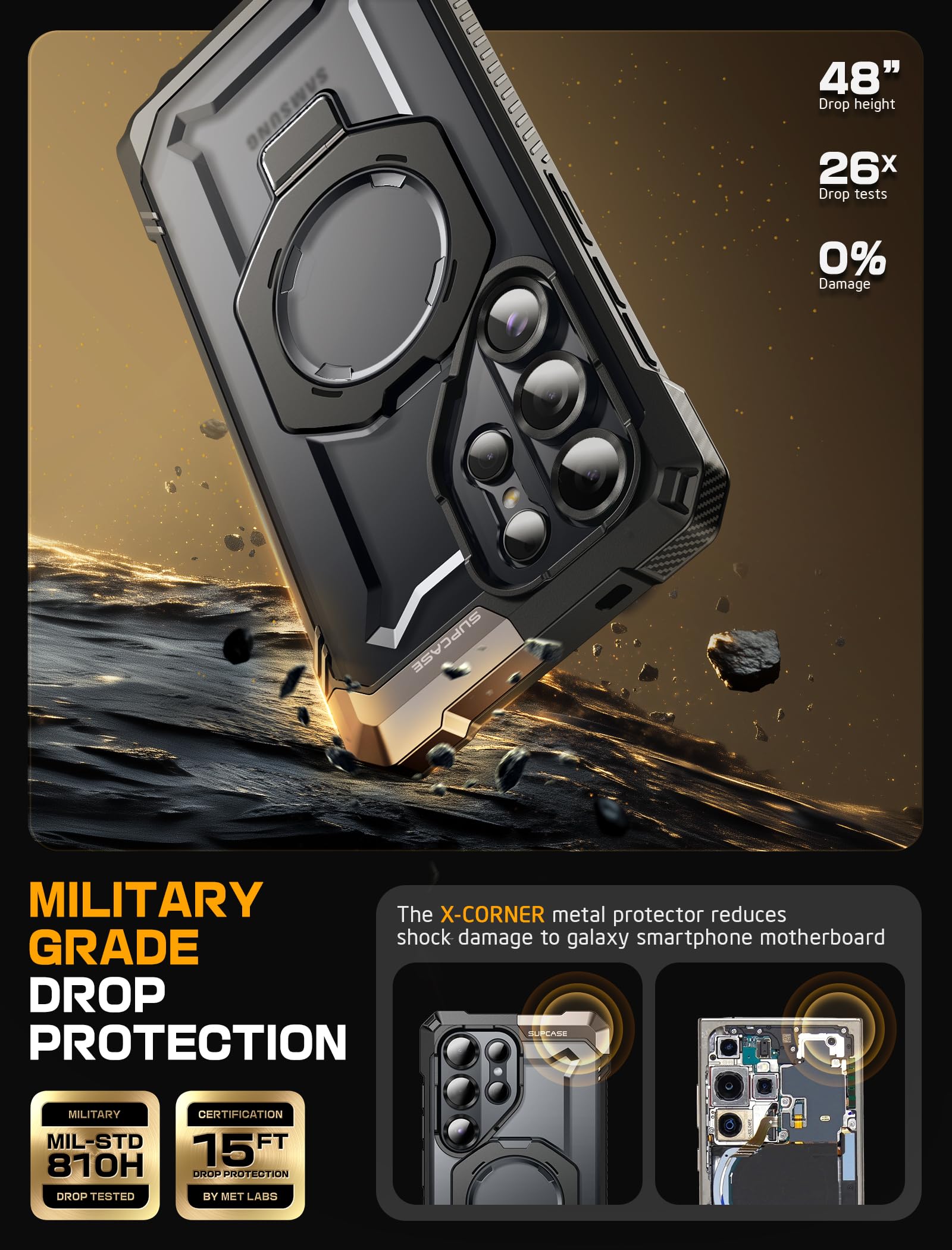 Funda Resistente SUPCASE Negro UBGrip con Soporte Kickstand para Samsung Galaxy S25 Ultra
