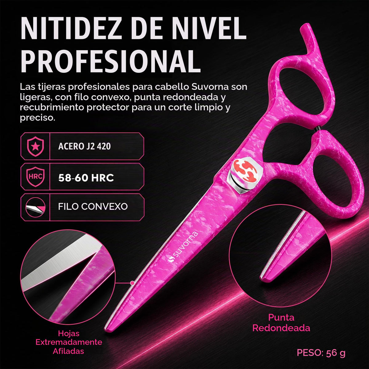 Tijeras de corte de pelo Suvorna profesionales con tijeras de adelgazamiento para corte de pelo | 2 tijeras de corte de pelo | Tijeras de pelo profesionales RightHand