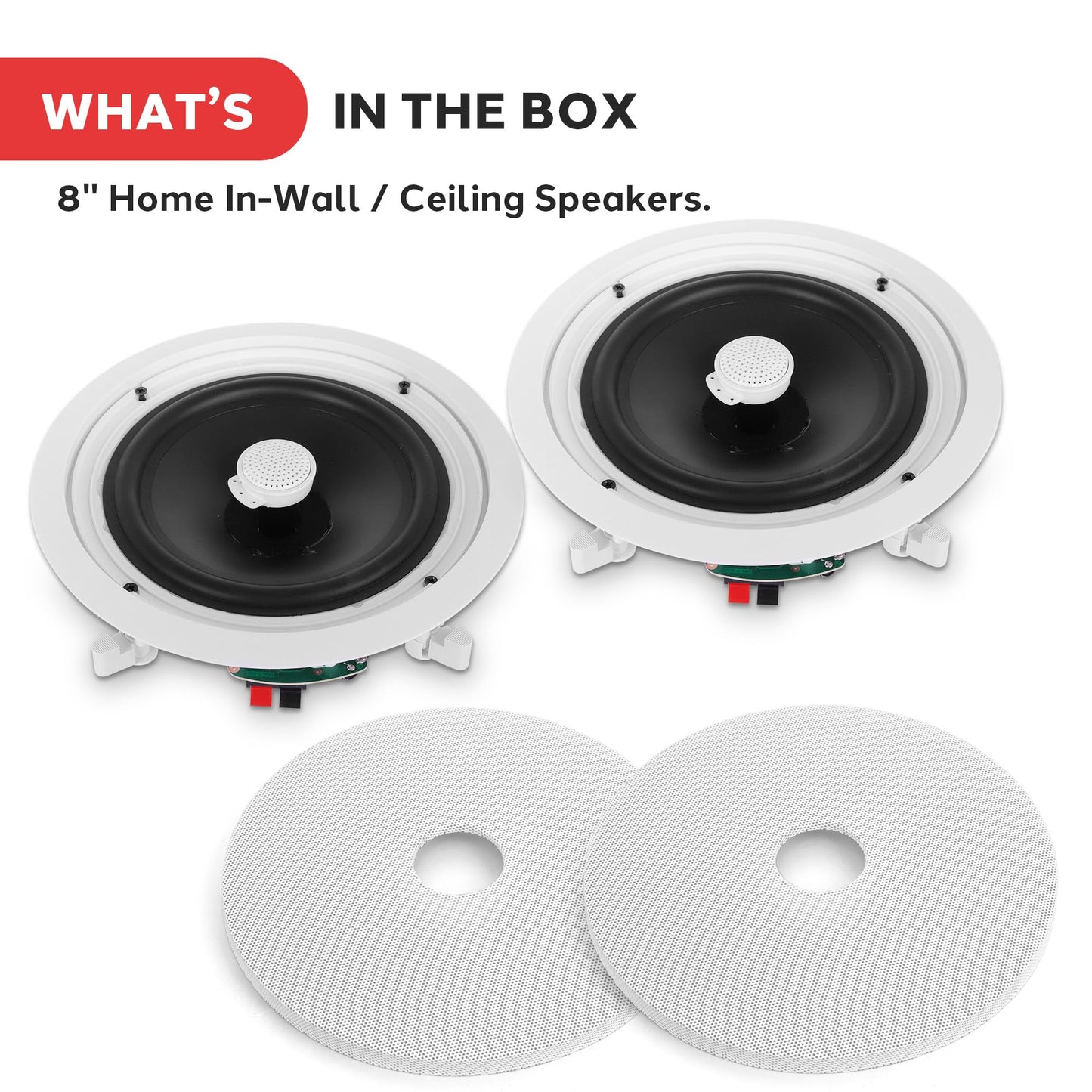 Pyle Bocinas Empotrables 8 Pulgadas para Techo o Pared. Sistema de Sonido de Alta Calidad 2 Vías. Midbass y Tweeter de Titanio. Potencia 300W, Blanco