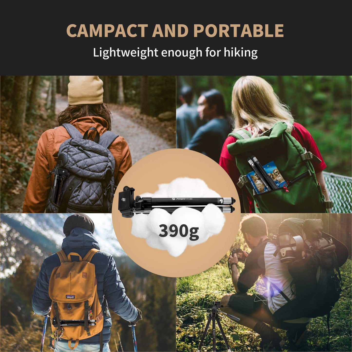Fotopro Trípode Phone, 39.5 Pulgadas de Aluminio de Trípode de la Cámara, Trípode de Teléfono y Soporte de la Cámara Portátil con Control Remoto Bluetooth y Smartphone Clip Mount