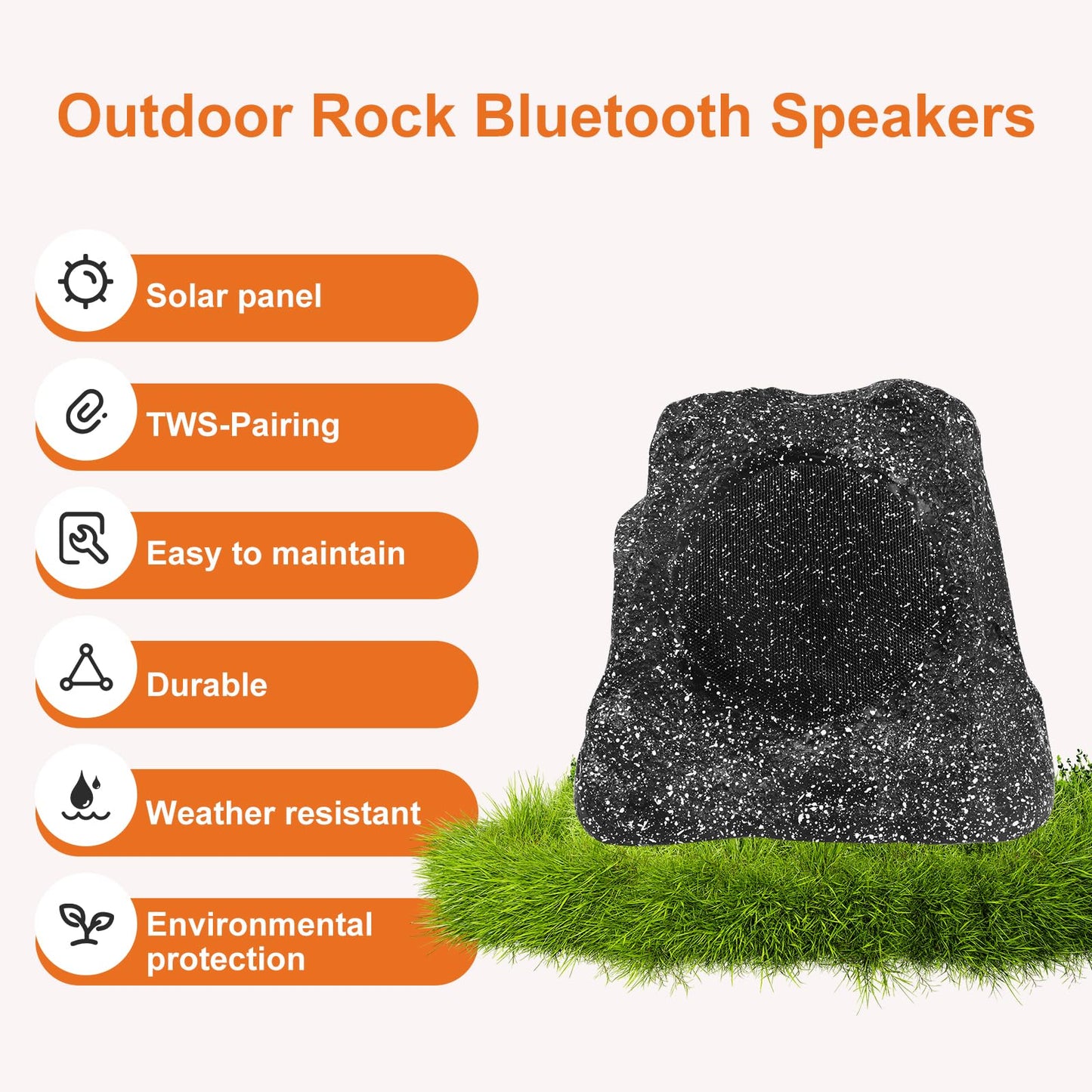 STUDIOFINIX Par de altavoces impermeables para exteriores de 10,2 cm - Altavoz Bluetooth 5.3 inalámbrico con energía solar - Potencia máxima de 160 W para jardín, terraza, piscina, patio trasero (gris