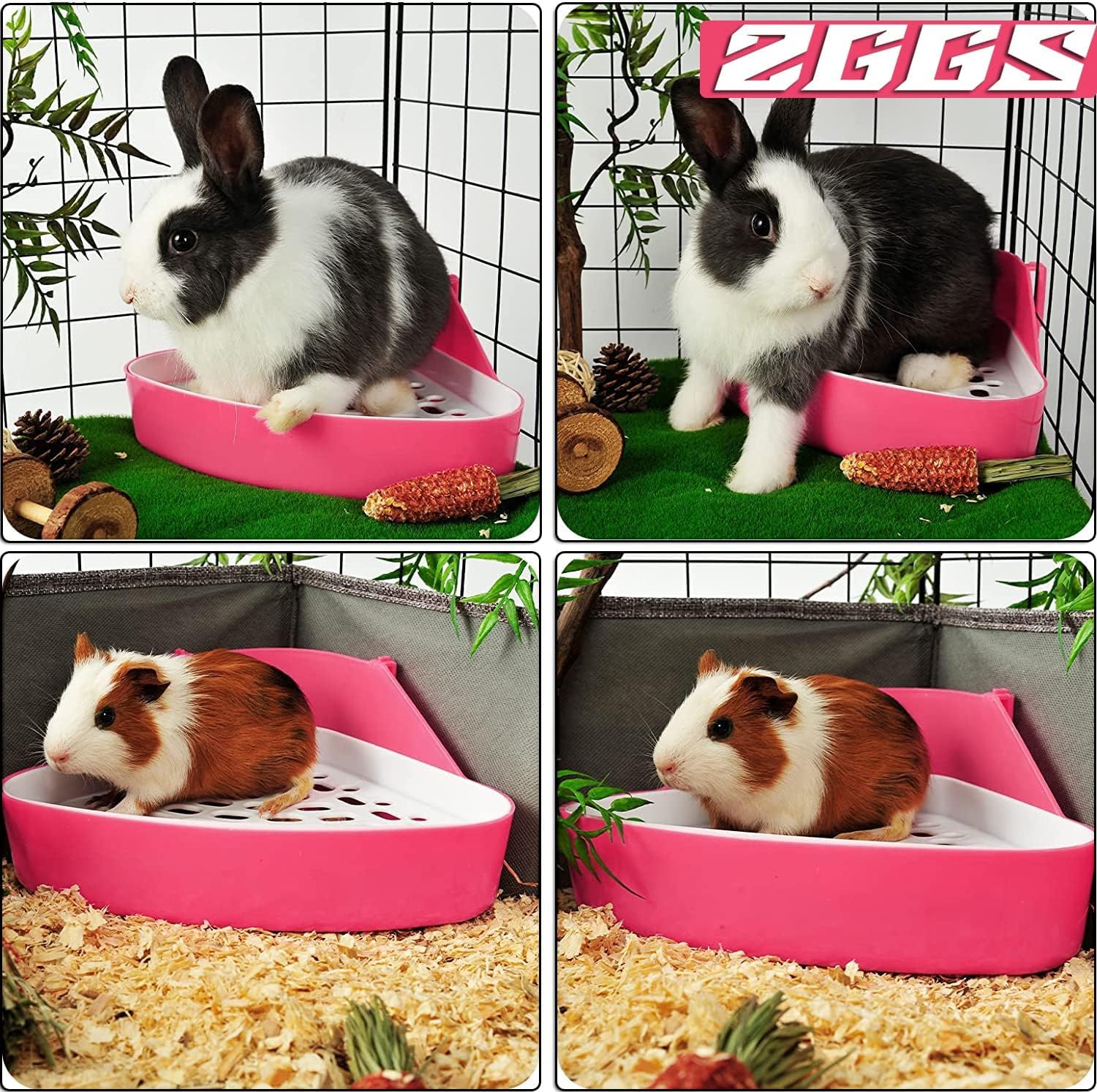 Caja de Arena para Conejos,Orinal de Esquina Inodoro con Rejilla para Suministros para Mascotas para Conejos cobayas Chinchilla hurón Animales pequeños Caja de Arena para Conejos Accesorios (rosa)