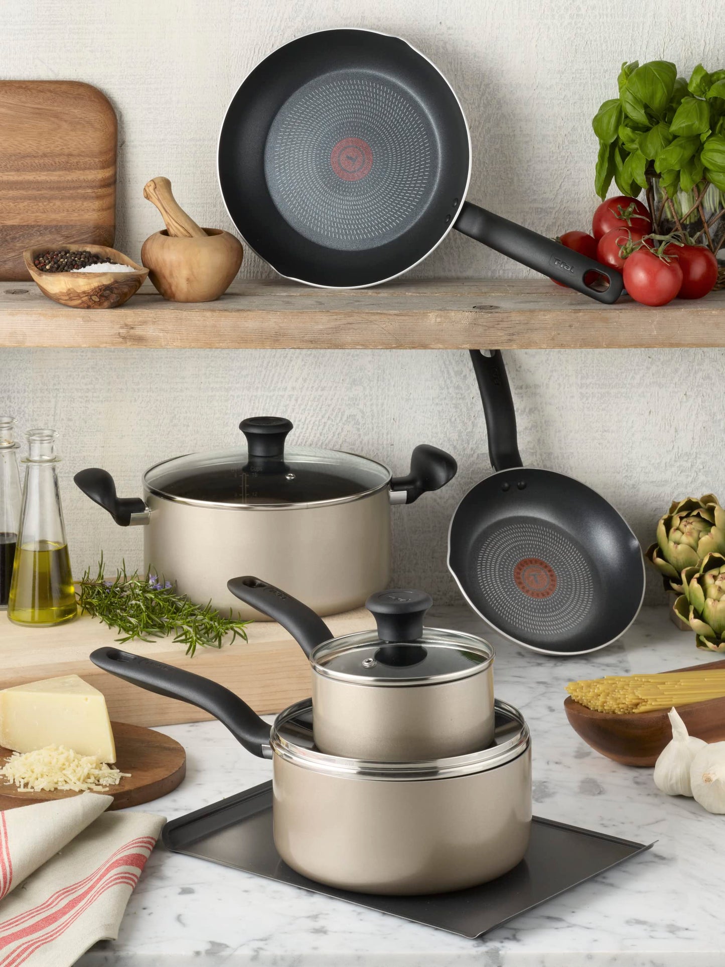 Batería de Cocina T-fal Champán con Antiadherente Proglide de 16 Piezas Culinaire