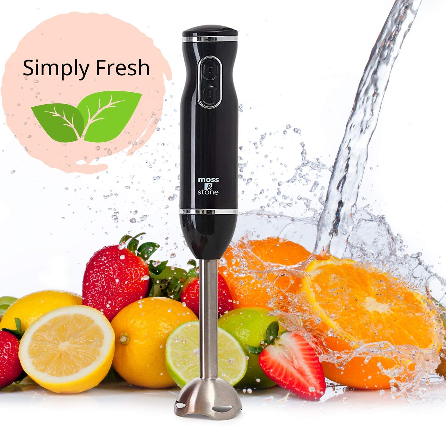 Batidora de mano eléctrica Moss & Stone con batidor de huevos y picador, potente batidora de mano de inmersión de 300 W, juego de mezclador de mano con eje y cuchillas de acero inoxidable, batidora de