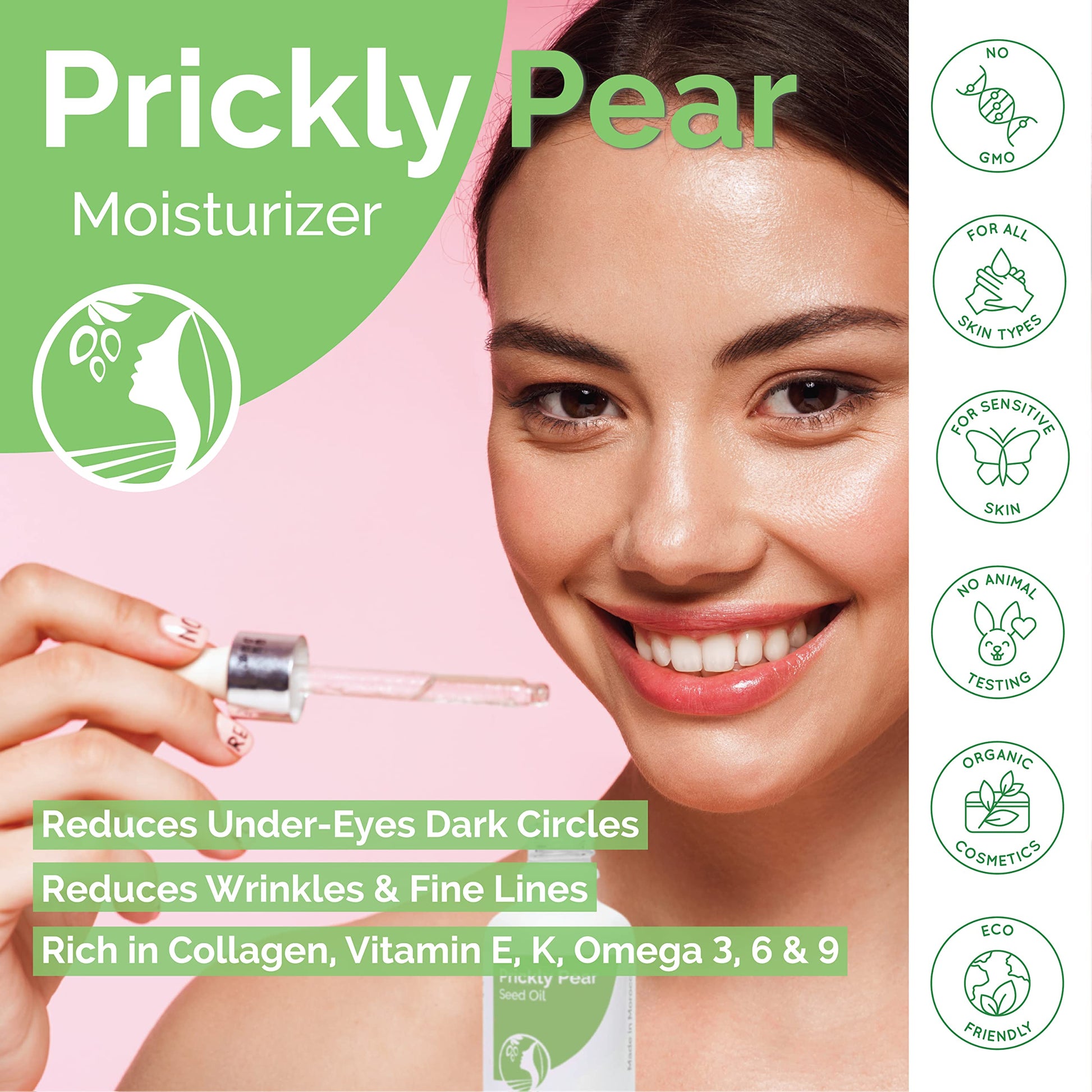 Fatima's Garden Prickly Pear Seed Oil for Face, Hair, Skin and Nails, USDA Ecocert Certified Organic Pure Virgin Cold Pressed Moroccan Anti-aging Moisturizer (Barbary Fig Cactus Oil (30ml)