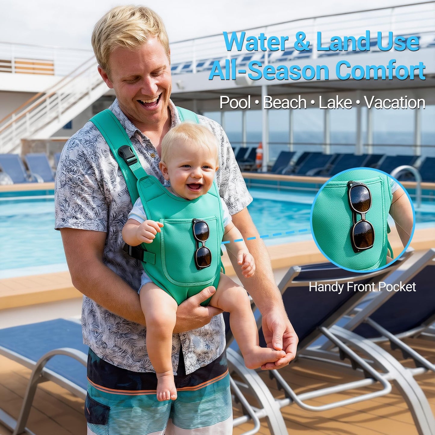 Portabebés de neopreno para bebés recién nacidos a niños, ergonómico e impermeable para el pecho con correas ajustables, transpirable y ligero, equipo de uso para verano, piscina, natación y playa